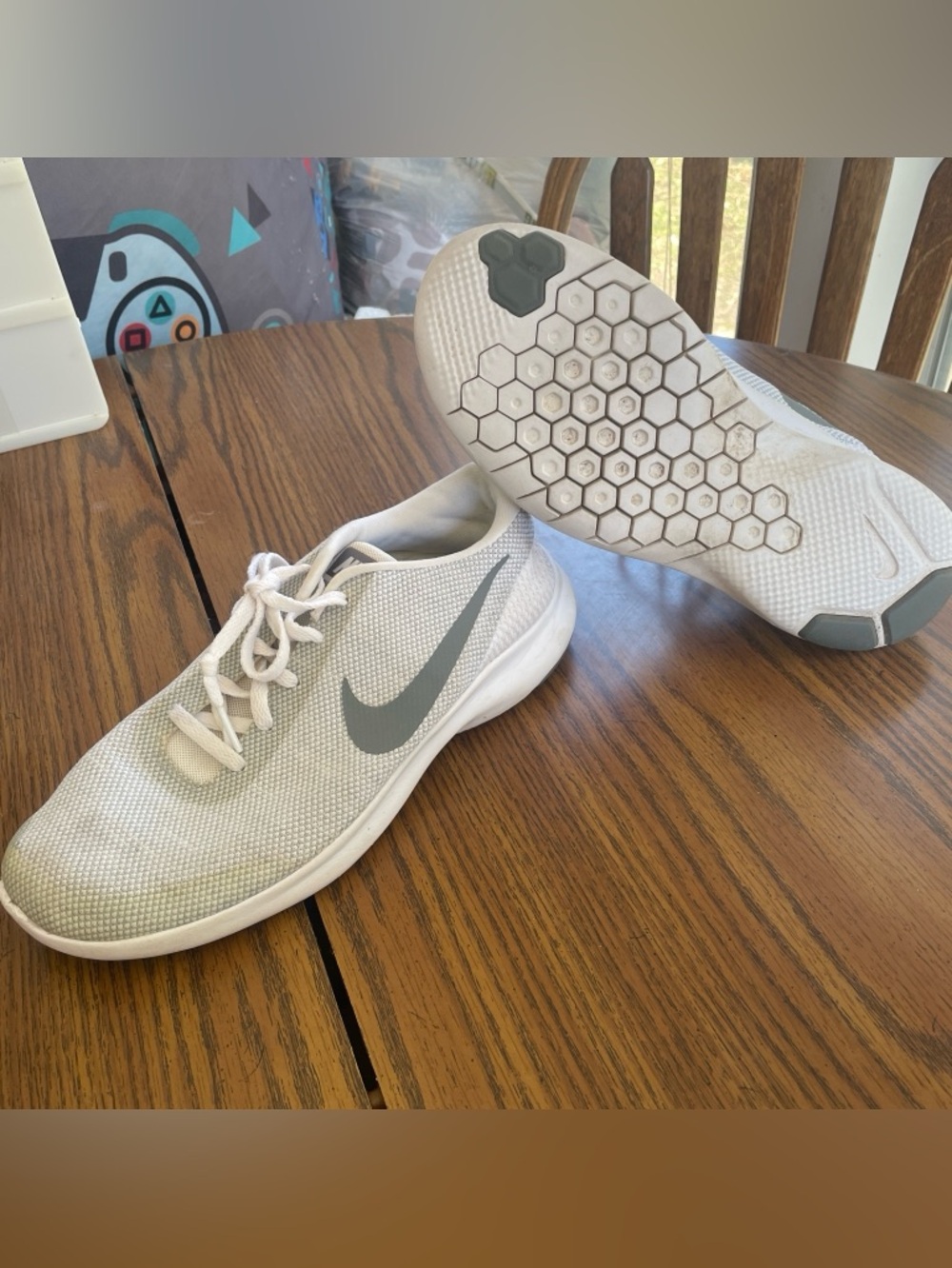 Nike White and Gray Mesh Trainer Sneakers